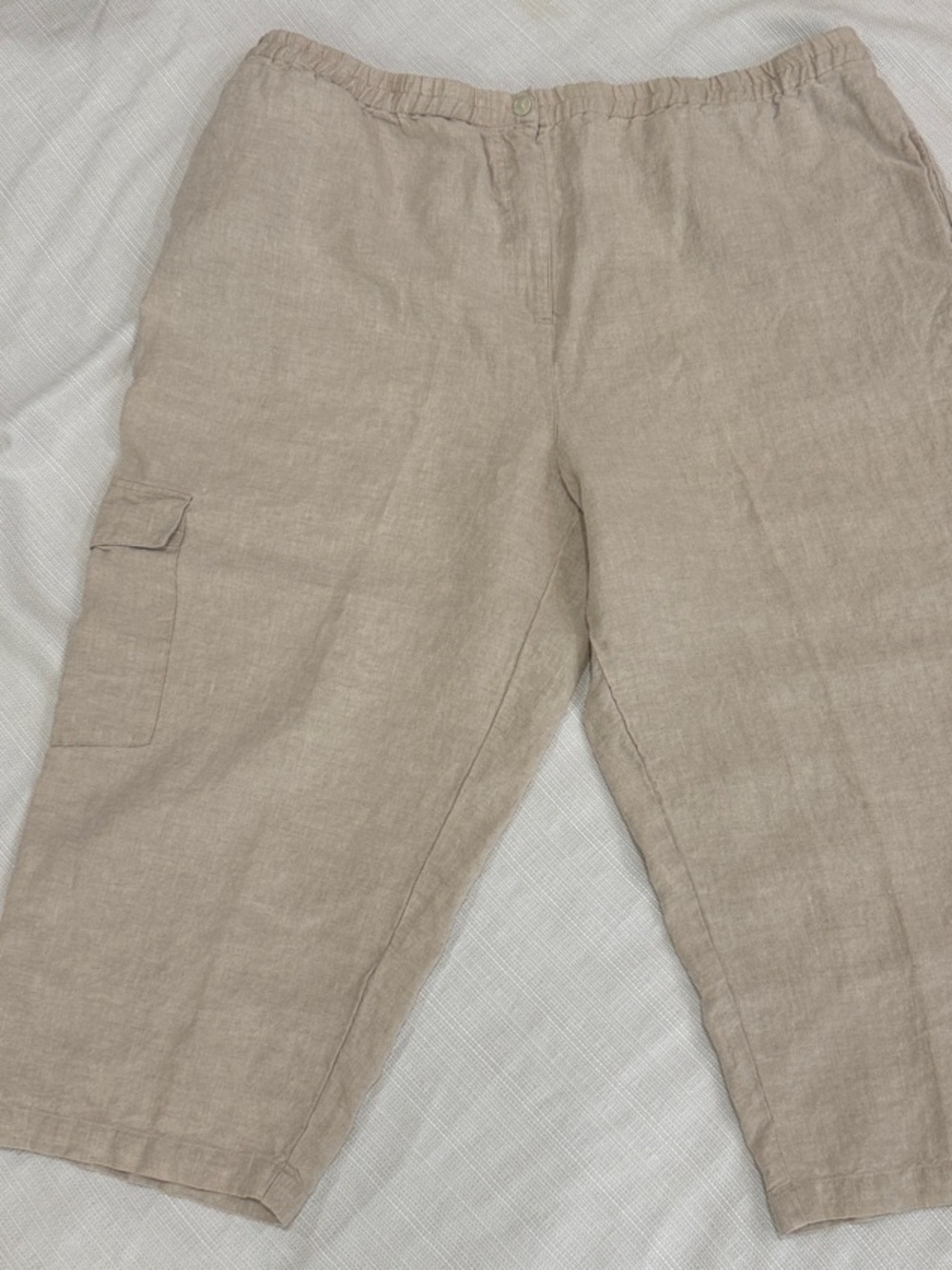 Linden Hill Natural Beige 100% Linen wide leg high waist cropped pants 1X